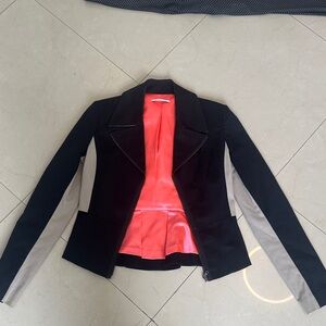 Black and Gray/beige Women's Jacket with Red Lining